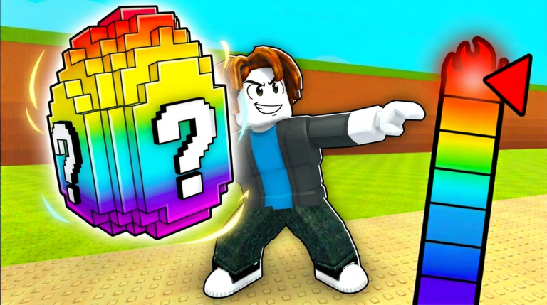 A glowing rainbow mystery egg with question marks in Throw An Egg, next to a power meter